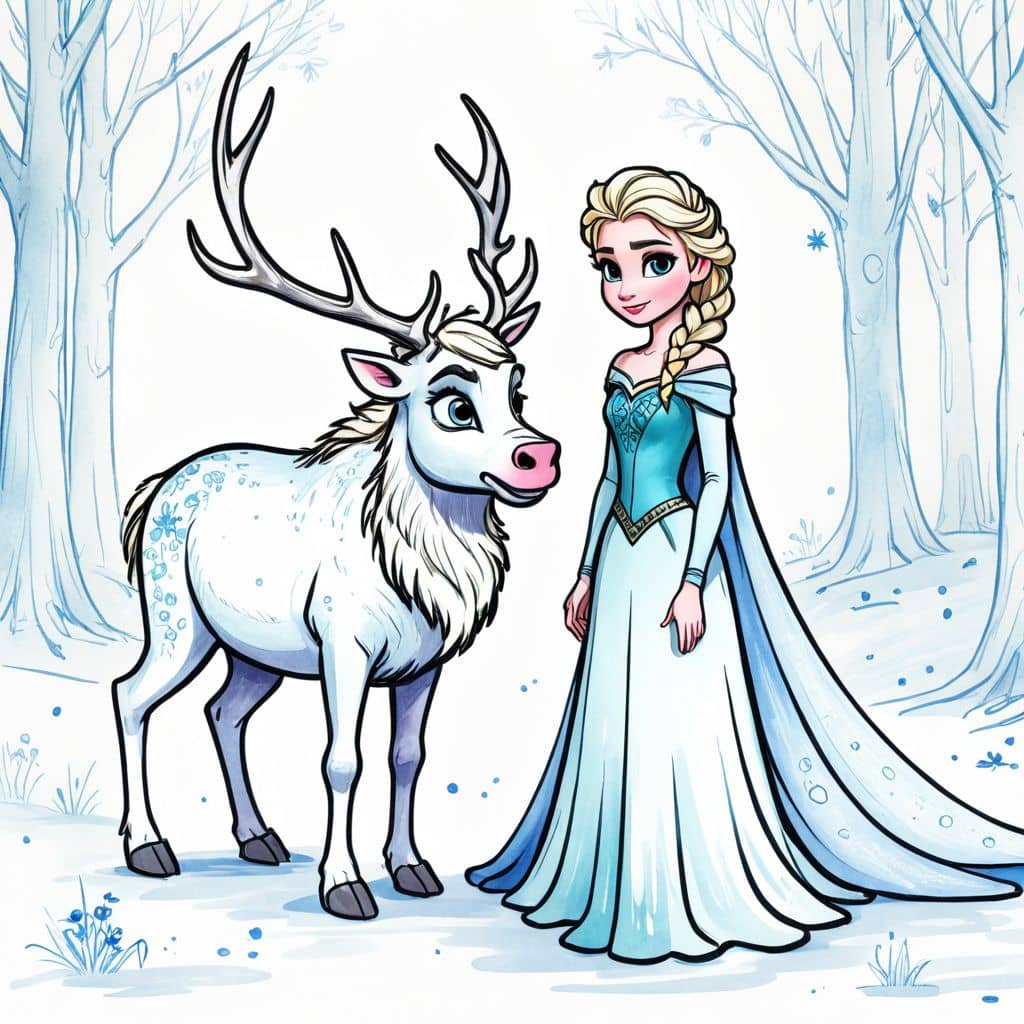 Colored Sven with Elsa - Frozen Princess