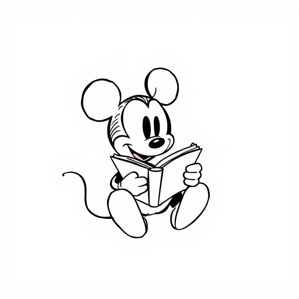 Mickey Mouse reading a mystery novel