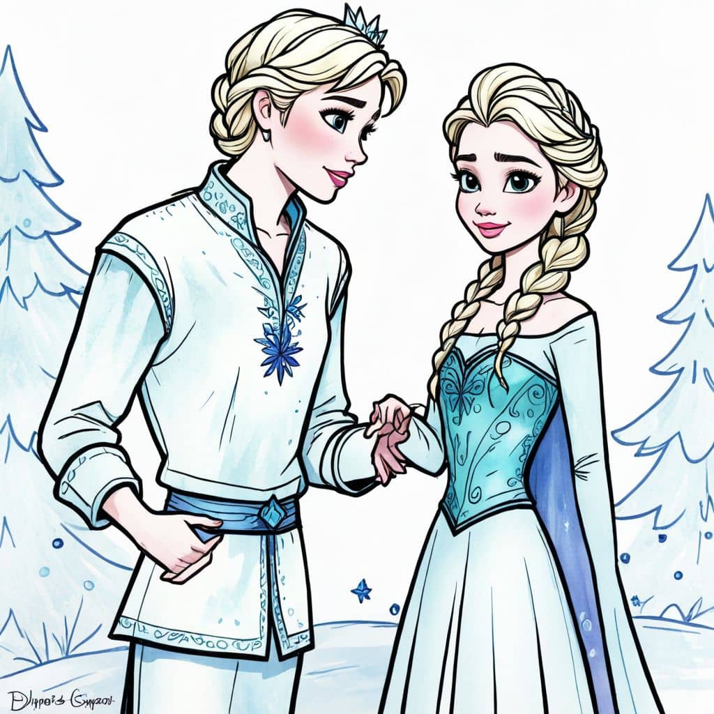 Colored Kristoff beside Elsa - Frozen Princess