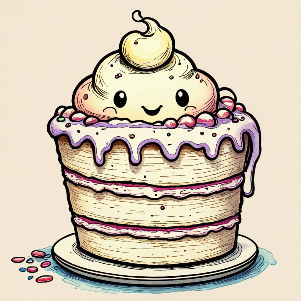 Colored Kawaii cake holding a tiny heart