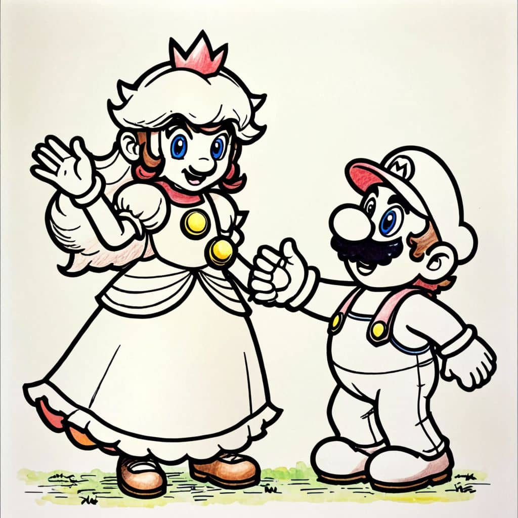Colored Peach waving to Mario