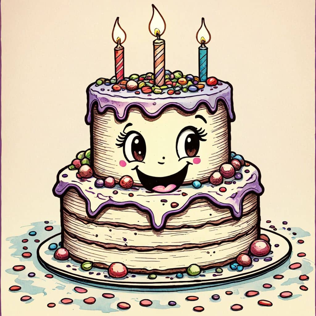 Colored Happy cake with sprinkles and a big grin