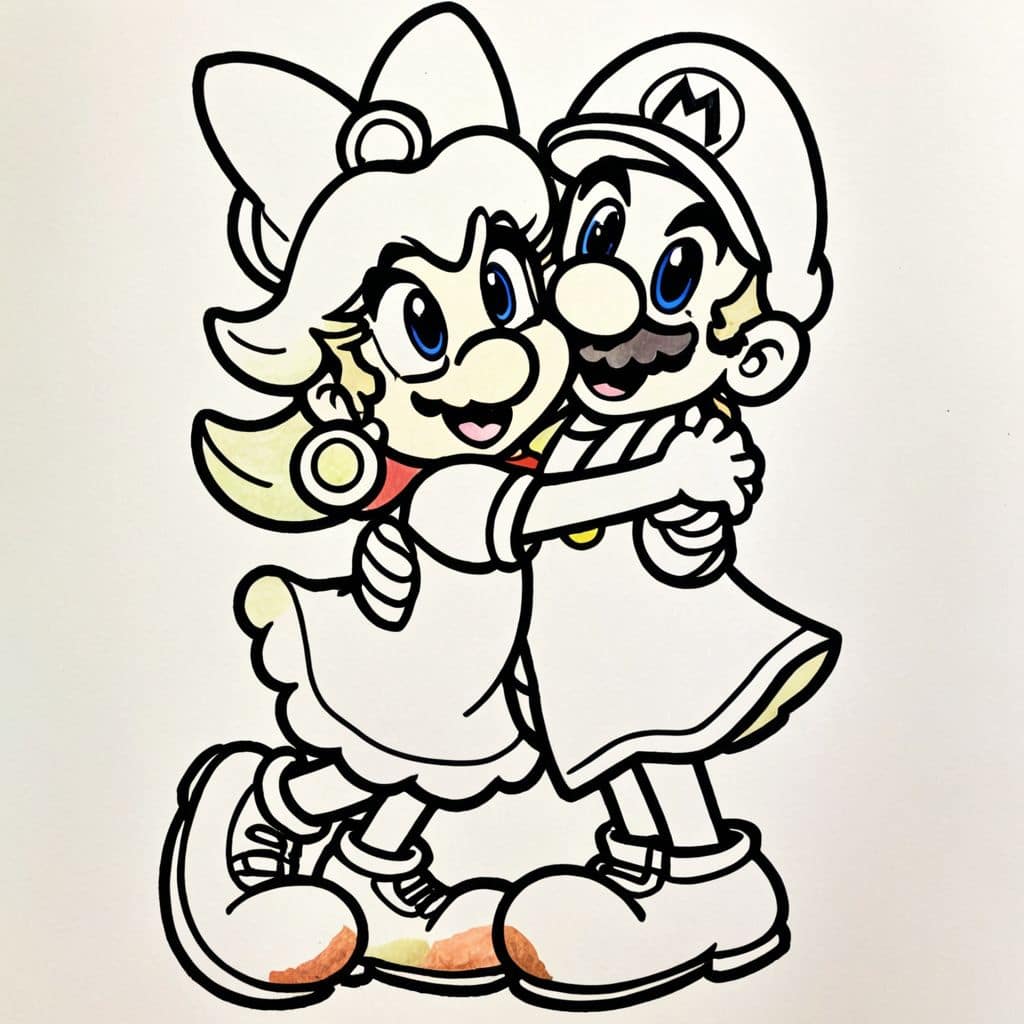 Colored Daisy hugging Mario