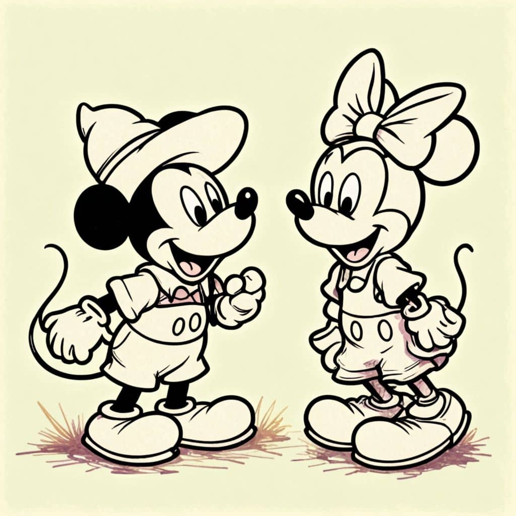 Colored Clarabelle chatting with Mickey Mouse