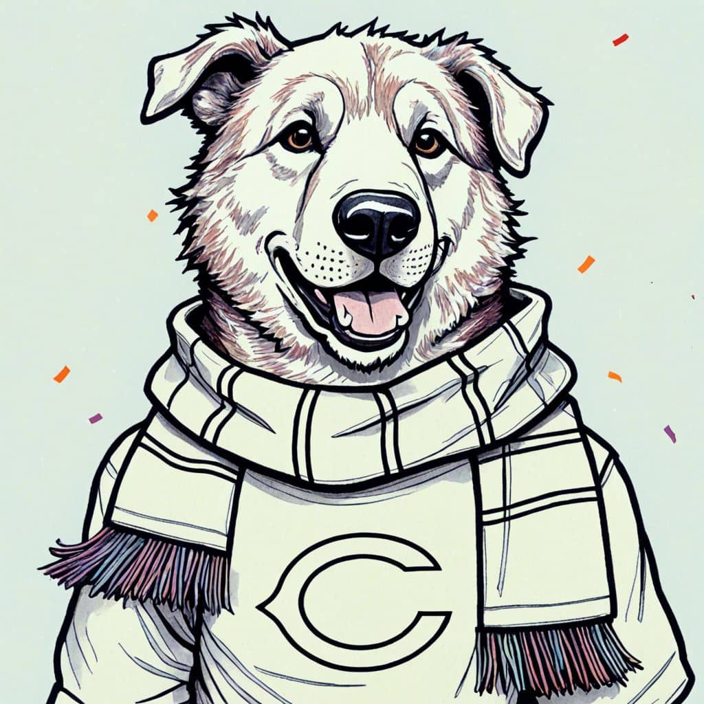 Colored Alex - the Bears fan with a team scarf.