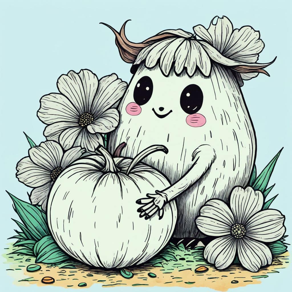 Colored Blushing tomato holding a flower