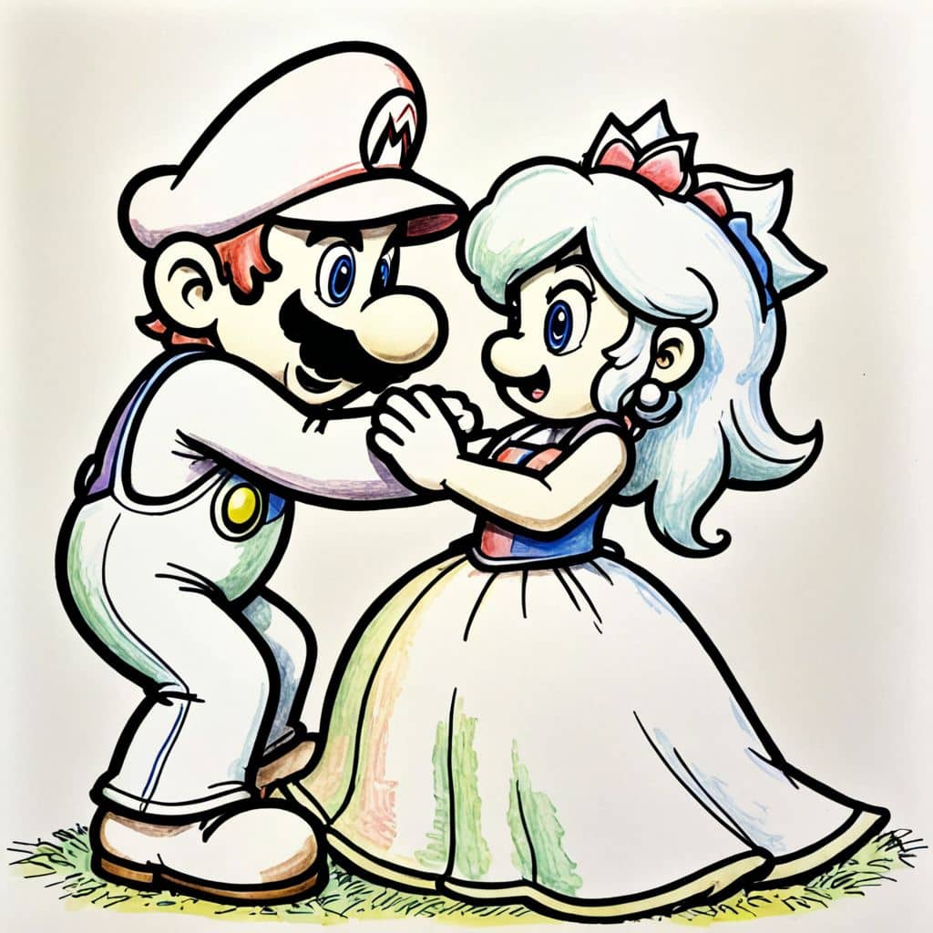 Colored Rosalina helping Mario up.