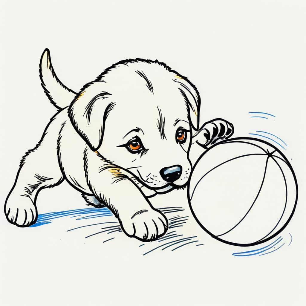 Colored Puppy Playing with Ball