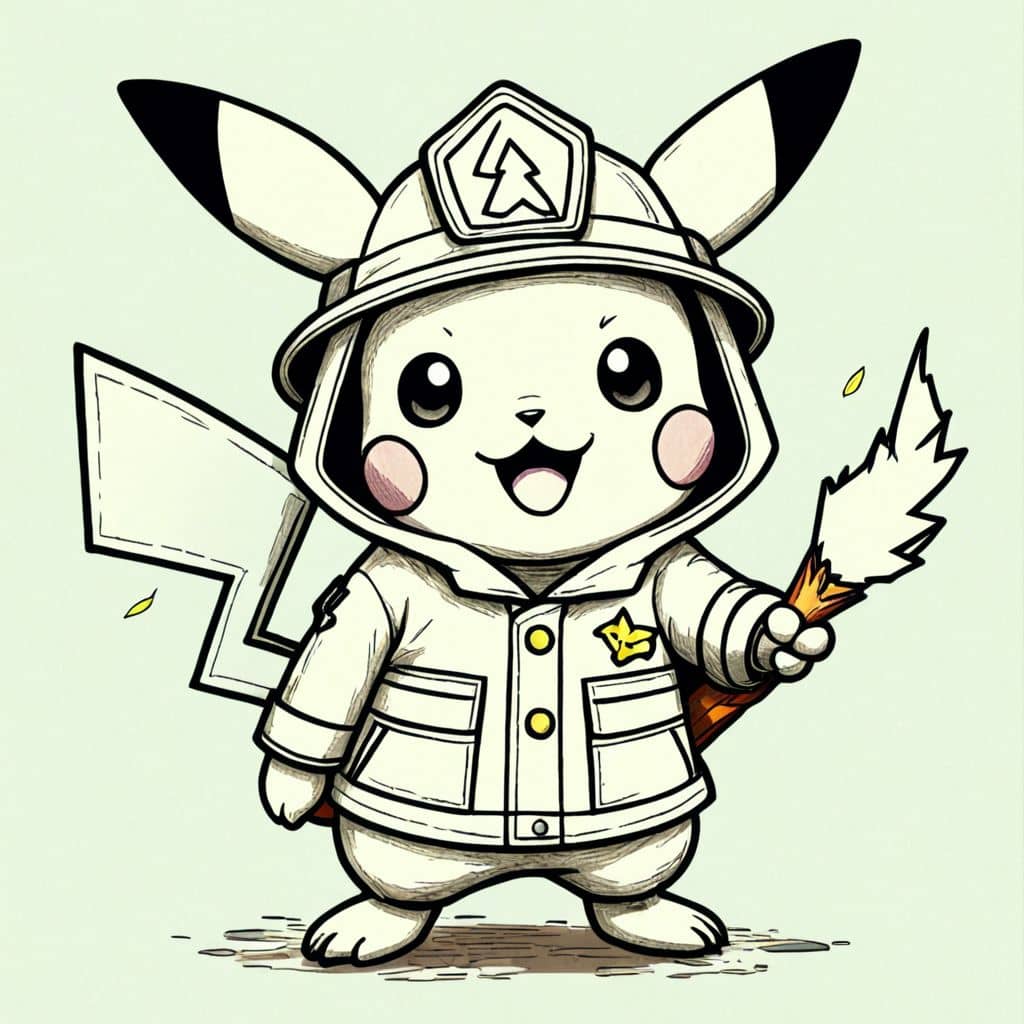 Colored Pikachu as a firefighter