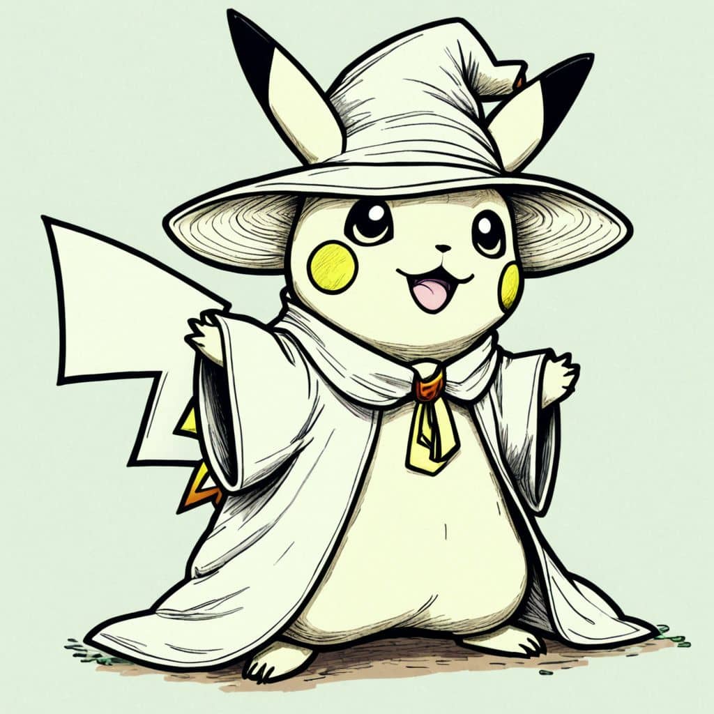 Colored Pikachu as a wizard