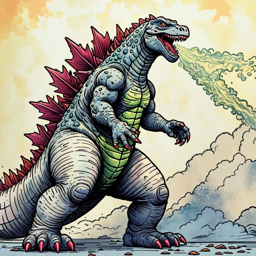 Colored Godzilla shooting atomic breath
