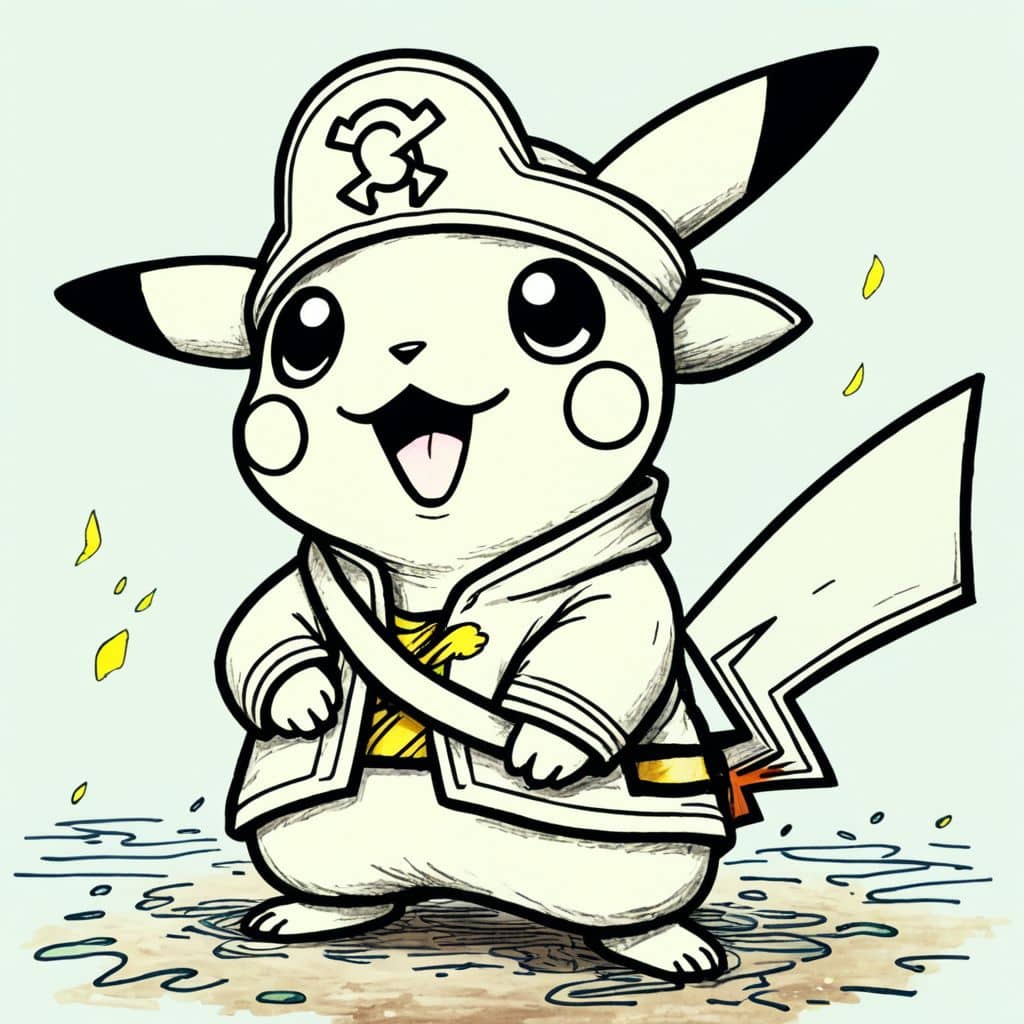 Colored Pikachu in a pirate costume