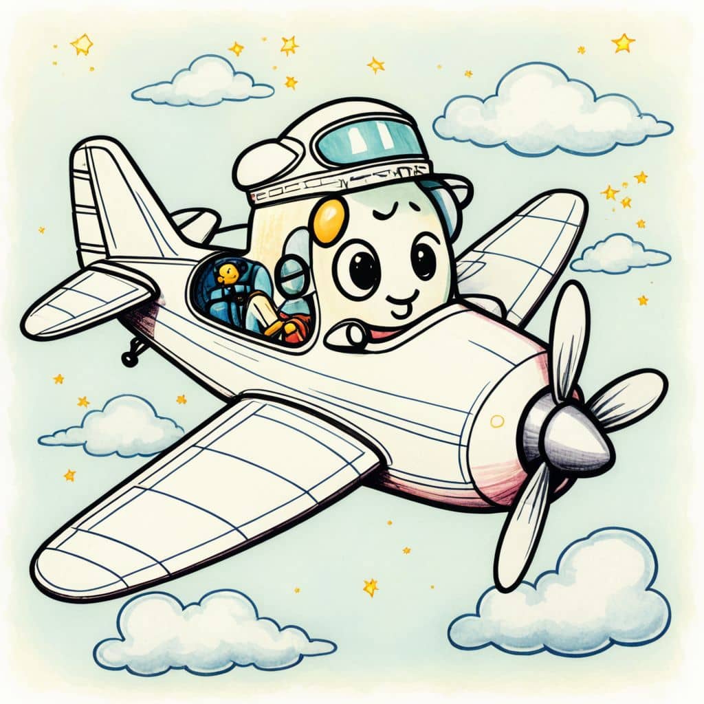 Colored Chibi airplane wearing a pilot hat