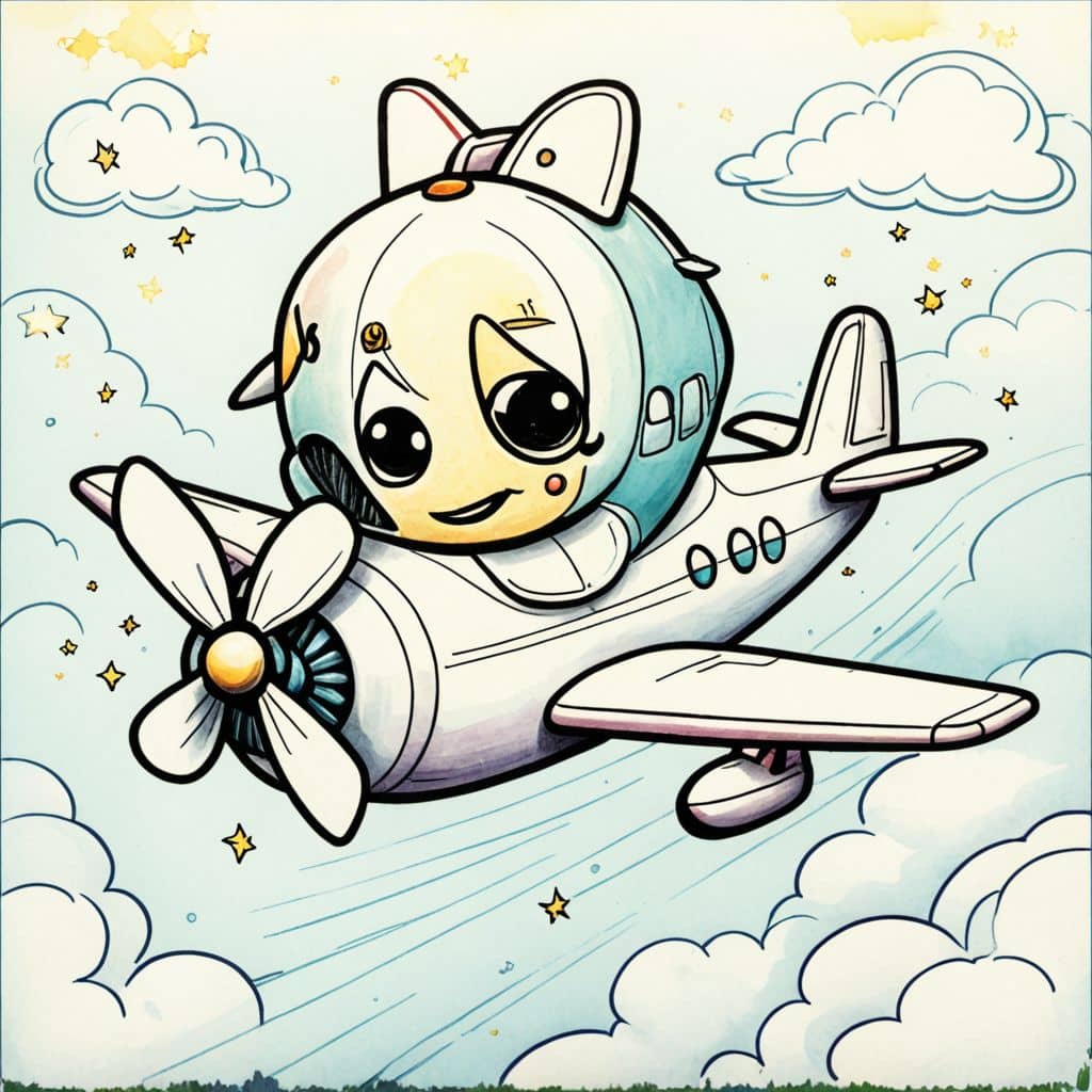 Colored Chibi airplane with a cute bowtie