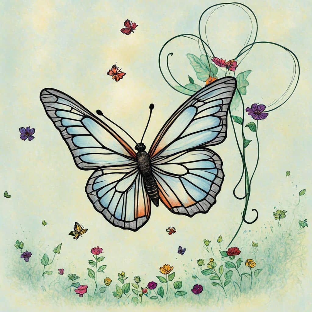 Colored Butterfly flying with balloons