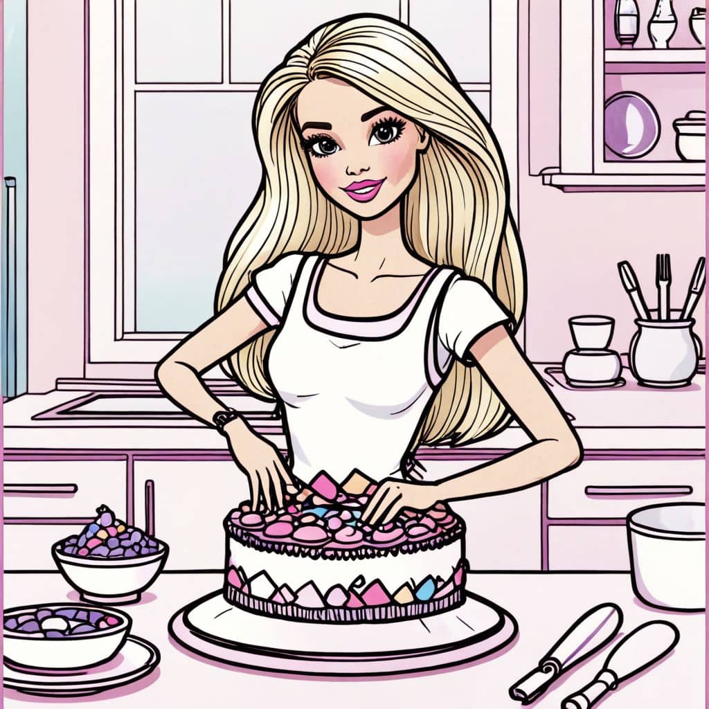 Colored Barbie baking a cake
