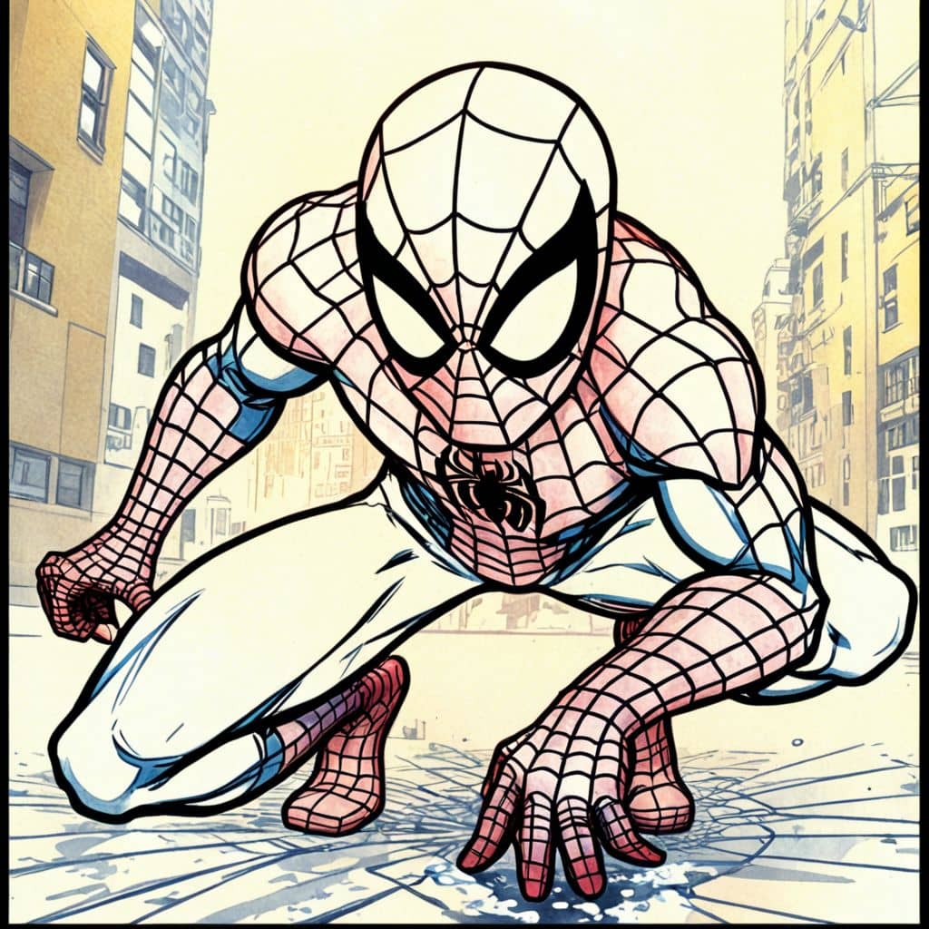 Colored Spiderman sensing danger nearby