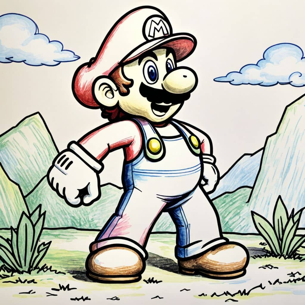 Colored Mario in cowboy attire