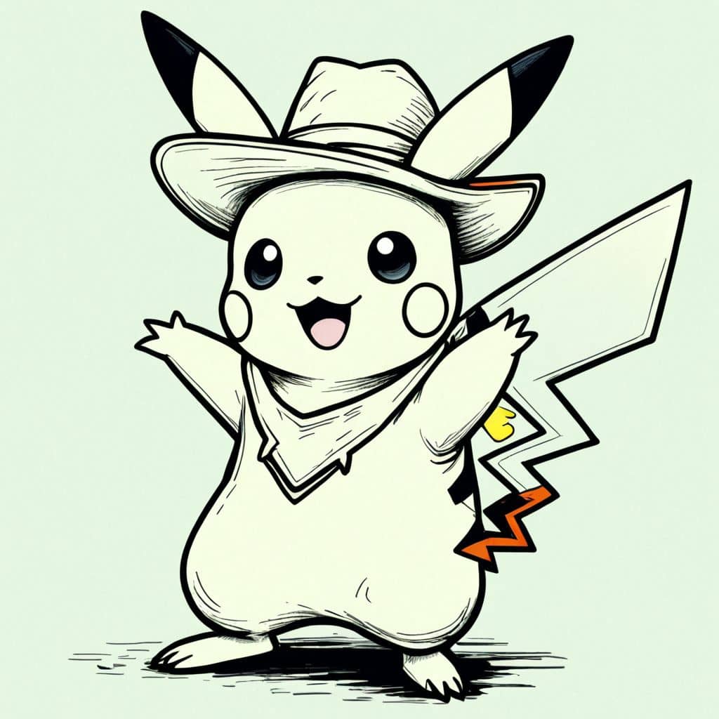 Colored Pikachu in a cowboy hat