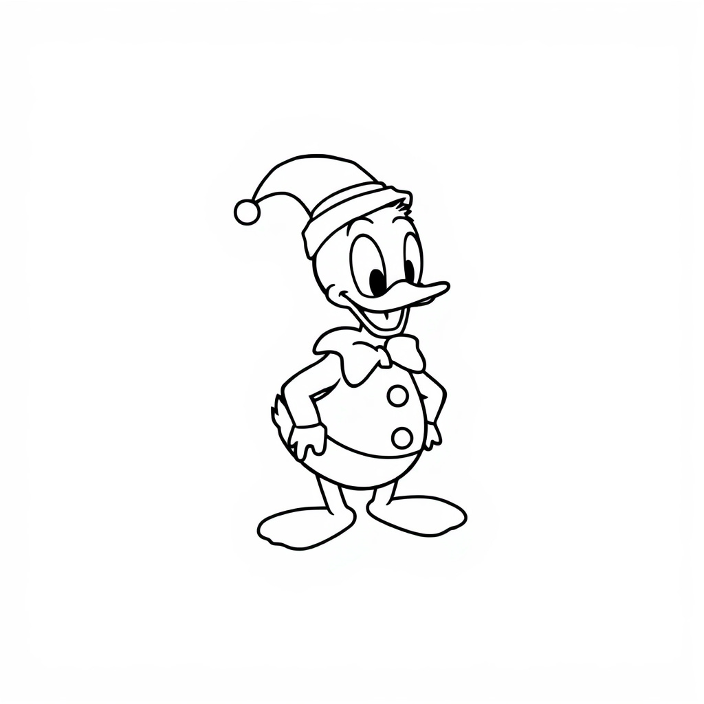 Donald Duck in a clown costume.