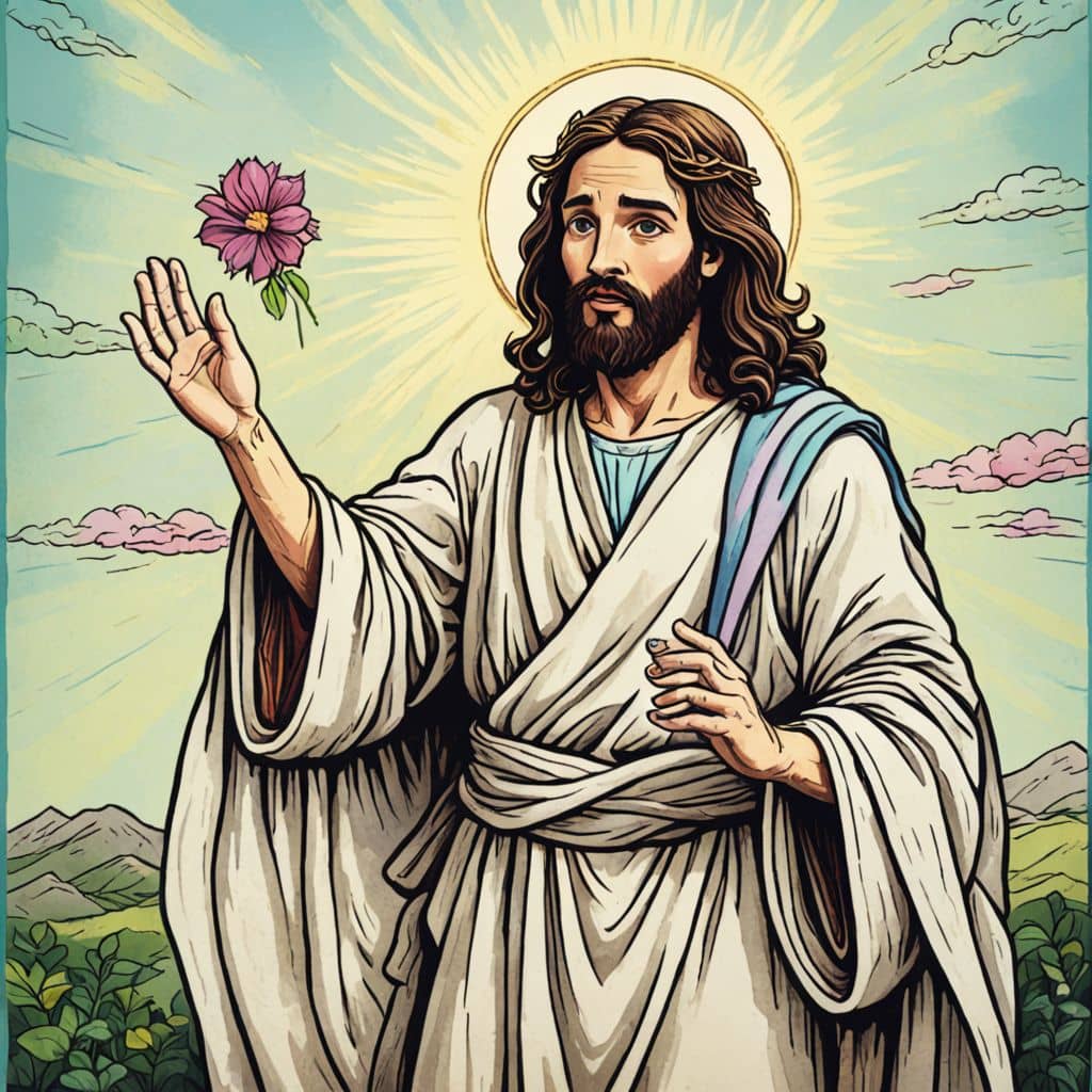 Colored Jesus - from Bible holding a shining star
