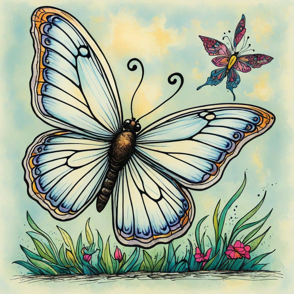 Colored Butterfly holding a star.