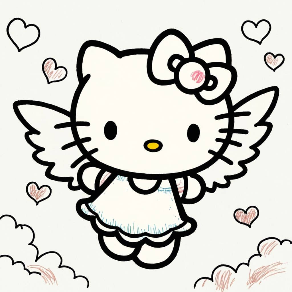 Colored Hello Kitty Cartoon - Flying