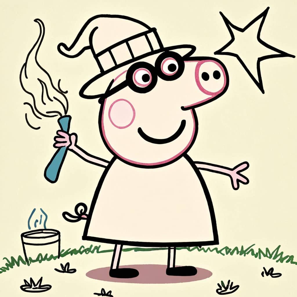 Colored Peppa Pig casting a spell