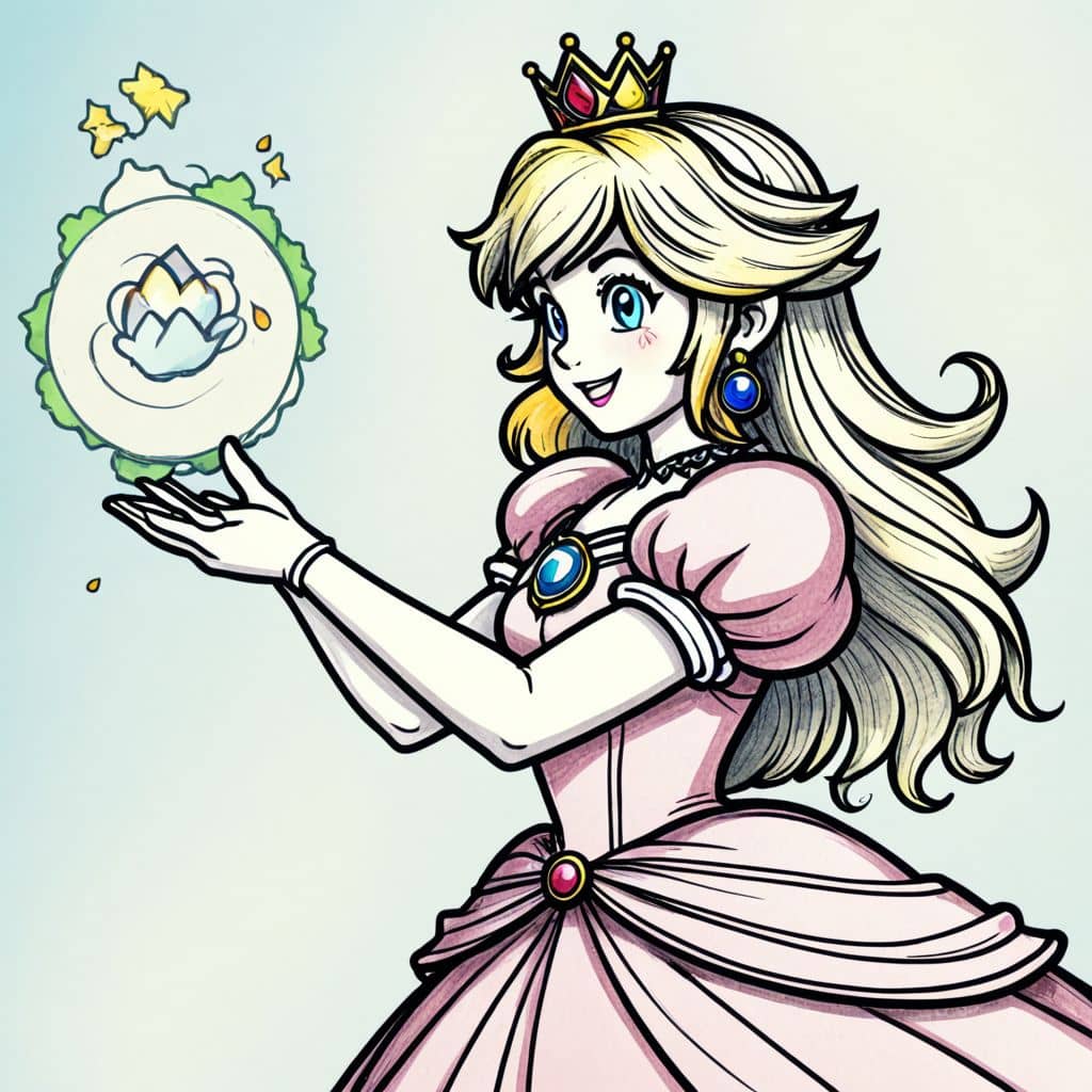 Colored Princess Peach casting healing spell