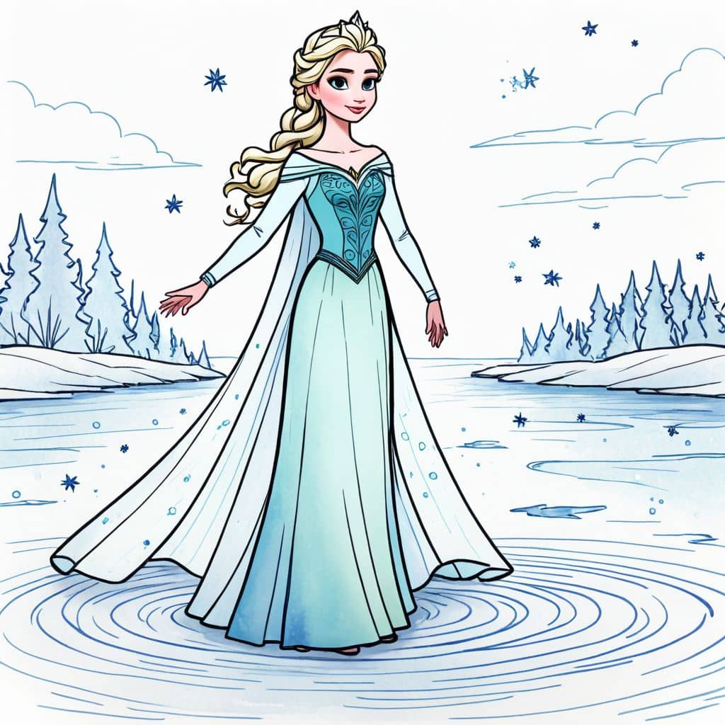 Colored Elsa - Frozen Princess freezing lake