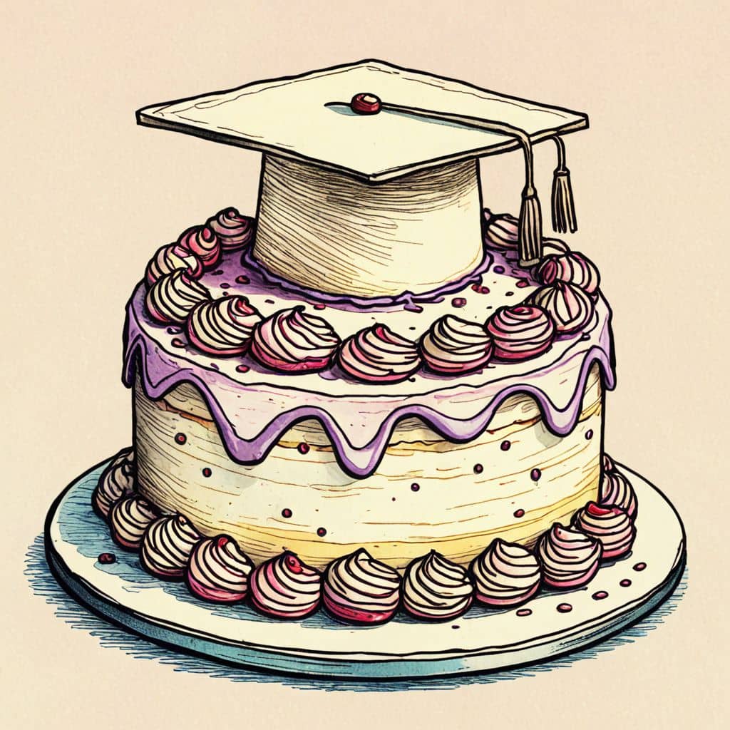 Colored Graduation cake with a cap and diploma