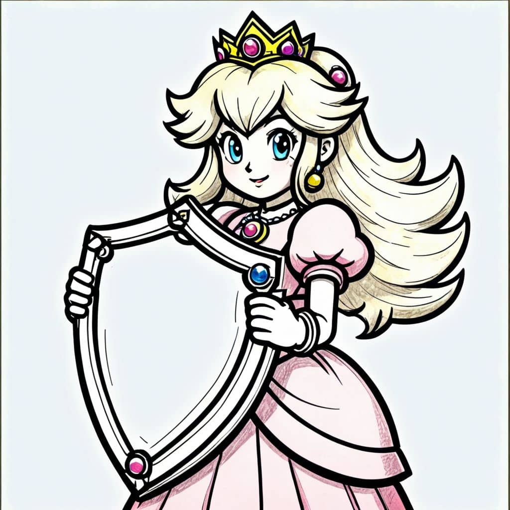 Colored Princess Peach creating a shield