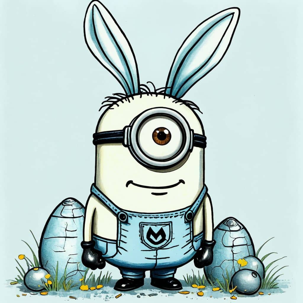 Colored Minion from Despicable Me with Easter bunny ears