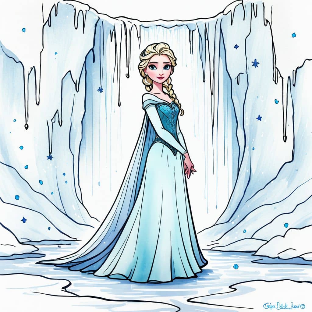 Colored Elsa - Frozen Princess freezing waterfalls