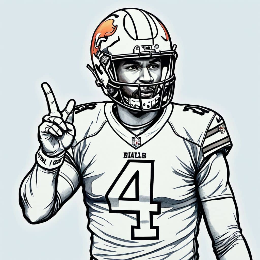 Colored Josh Allen - the quarterback from Buffalo Bills giving a kawaii thumbs up