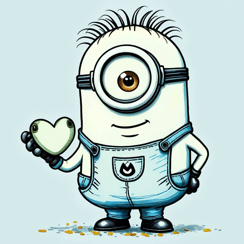 Colored Minion from Despicable Me holding Valentine's Day heart