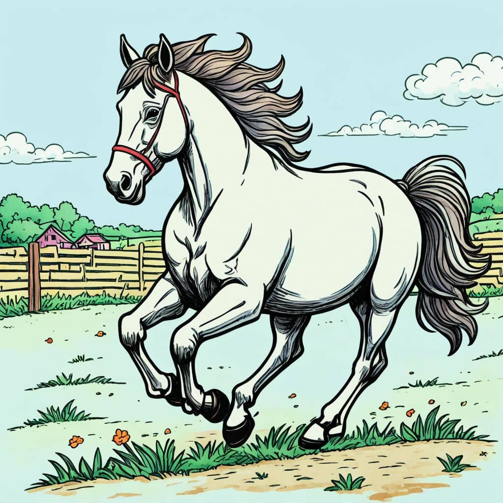 Colored Horse running in a paddock