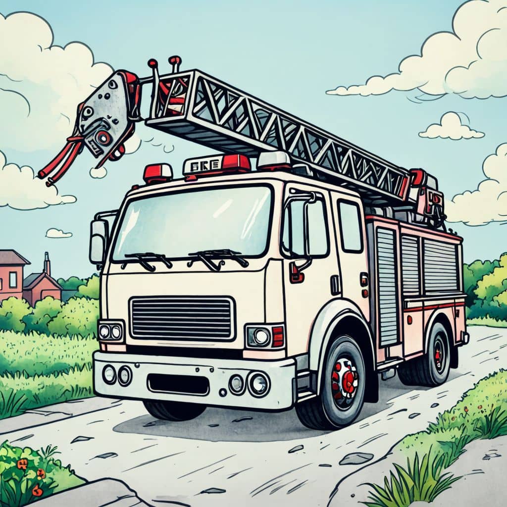 Colored Fire truck aids bird stuck in net