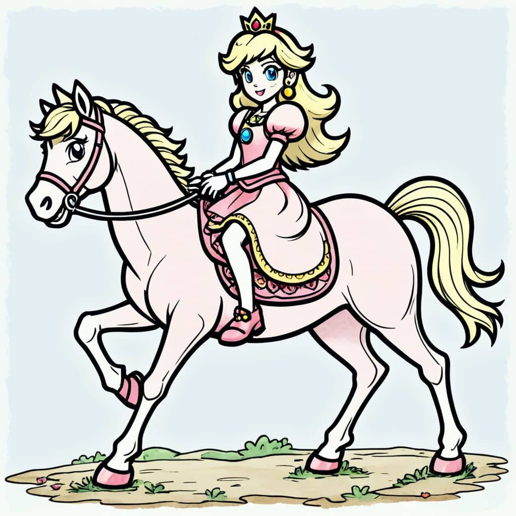 Colored Princess Peach - riding a horse
