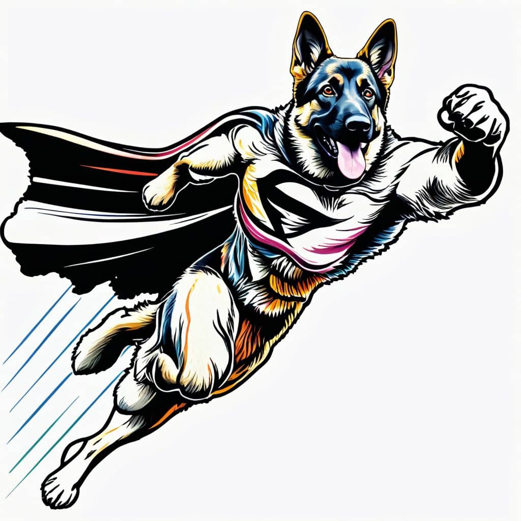 Colored Superhero German Shepherd Flying