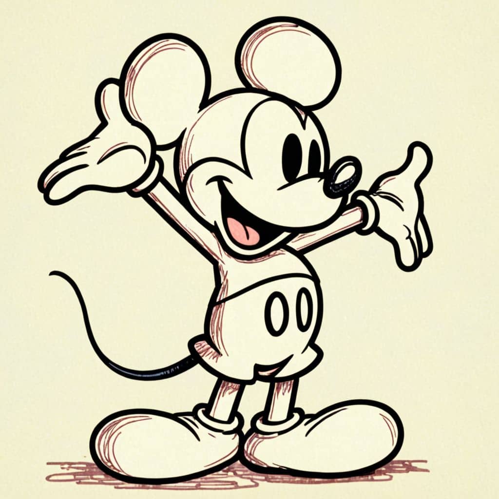 Colored Mickey Mouse feeling happy