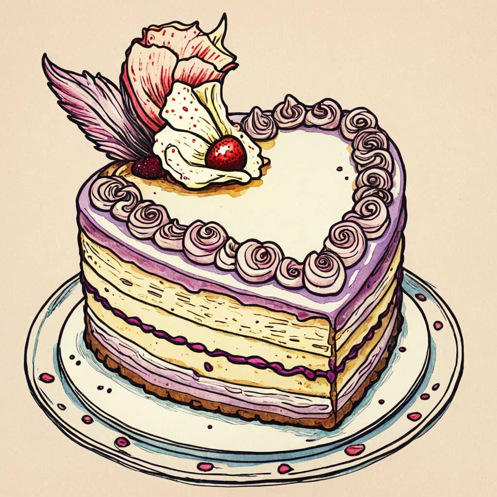Colored Valentine's heart-shaped cake with Cupid