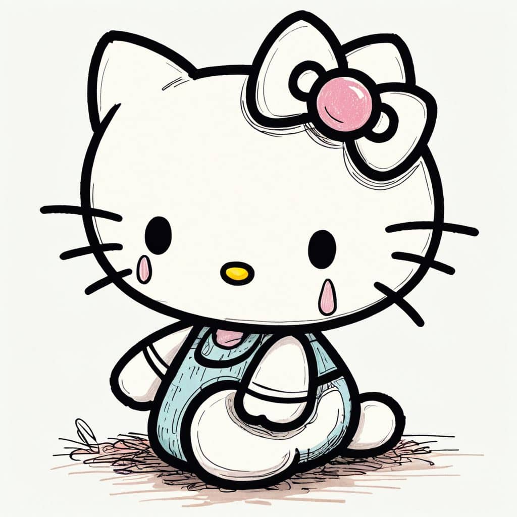 Colored Hello Kitty Cartoon - Sad Tear