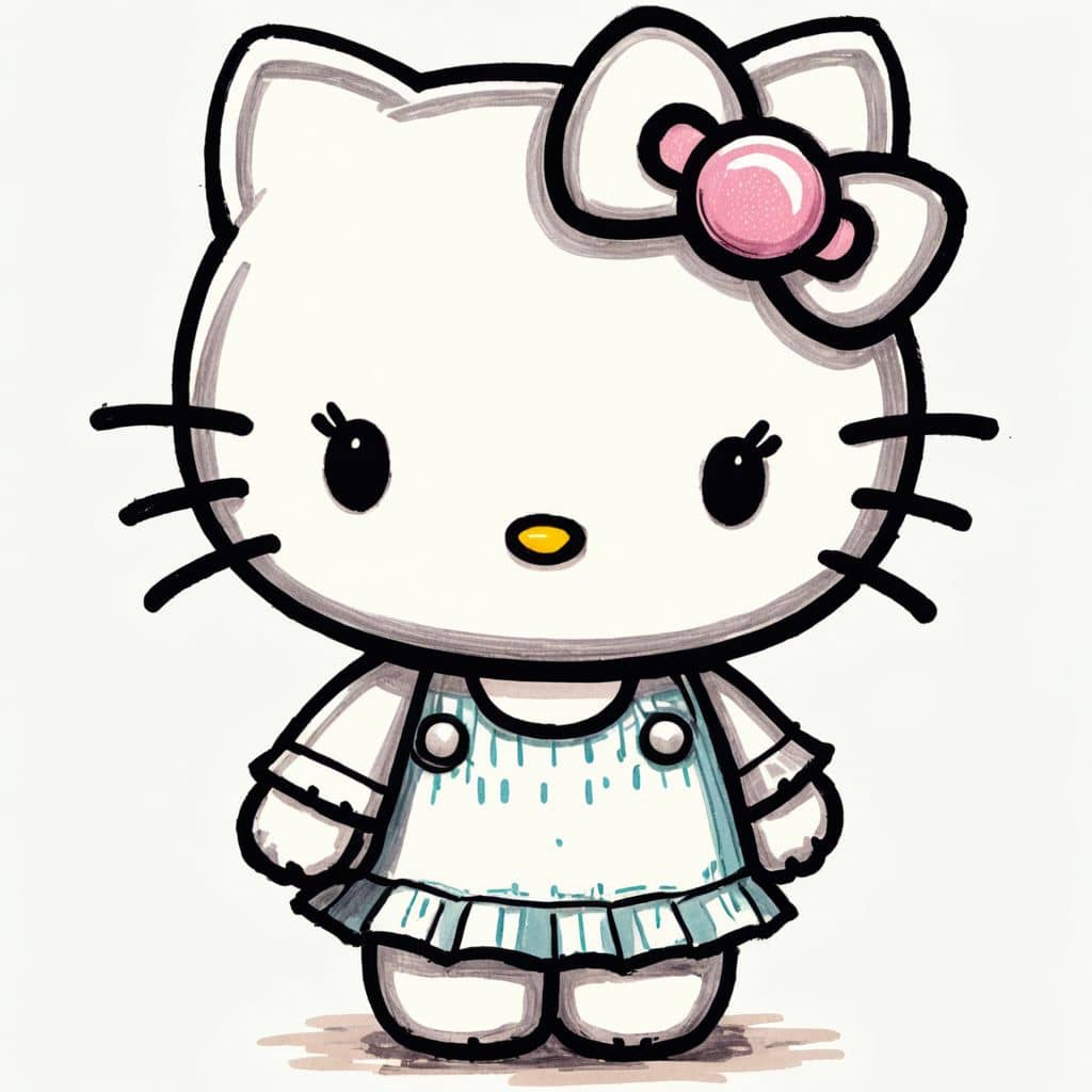Colored Hello Kitty Cartoon - Angry Frown