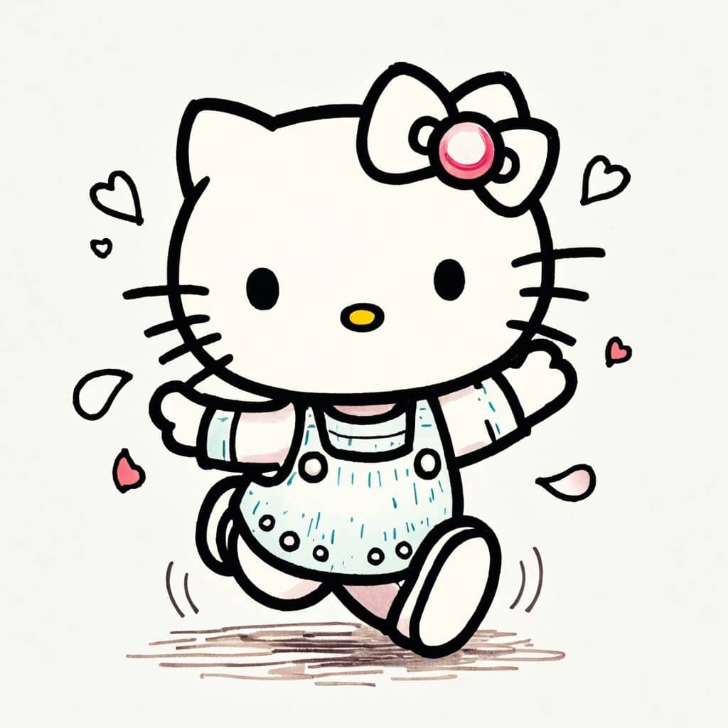 Colored Hello Kitty Cartoon - Excited Jump