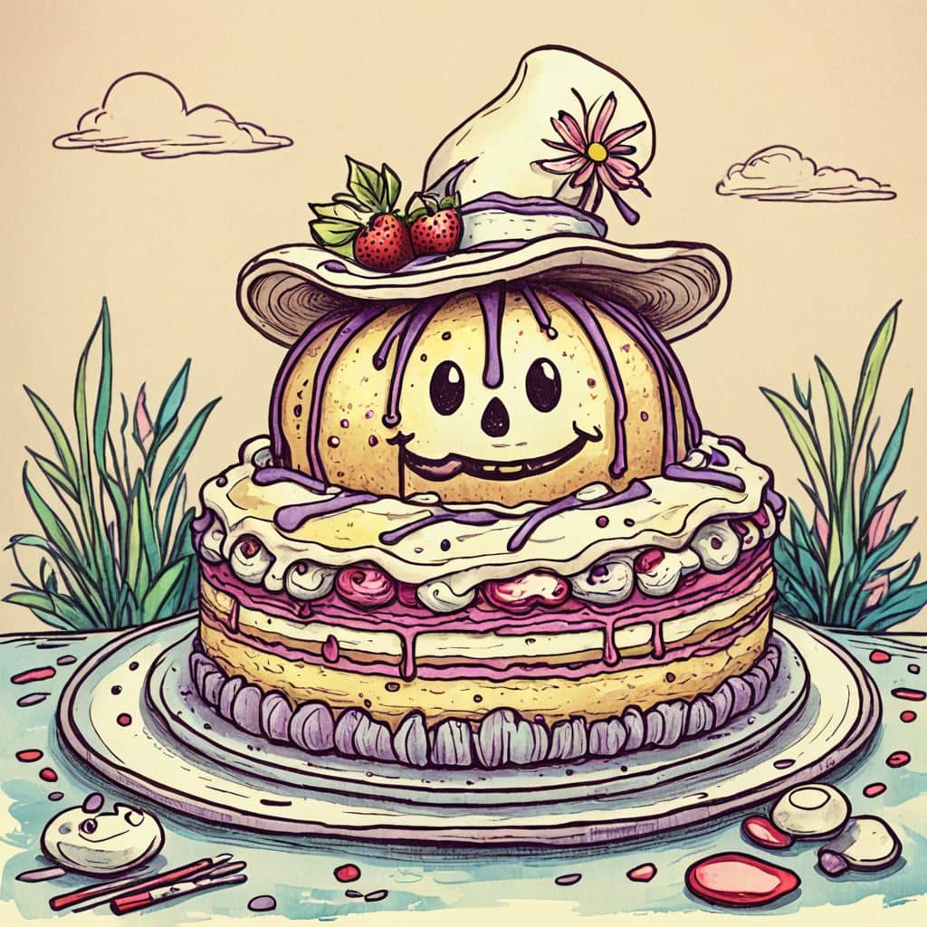 Colored Halloween pumpkin cake with a witch hat