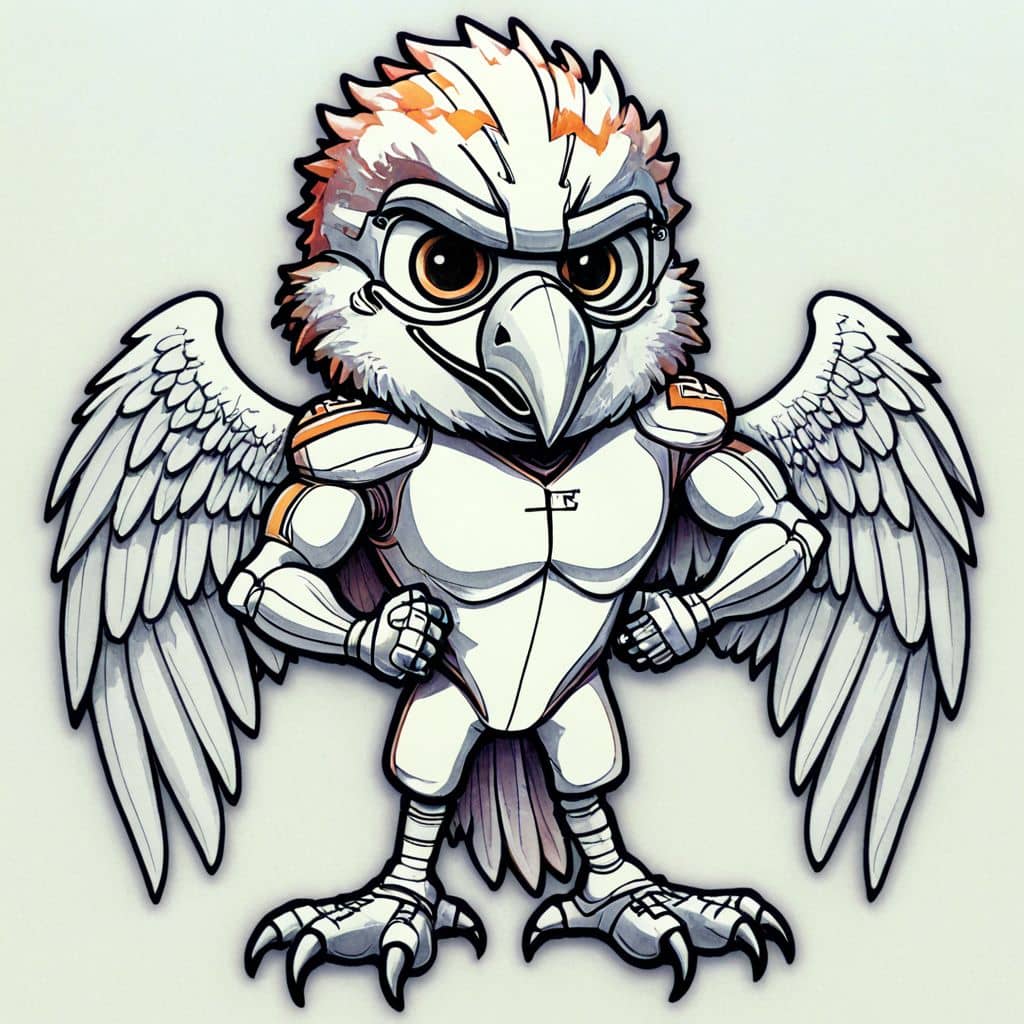 Colored Blitz - the hawk mascot from Seattle Seahawks showing muscles