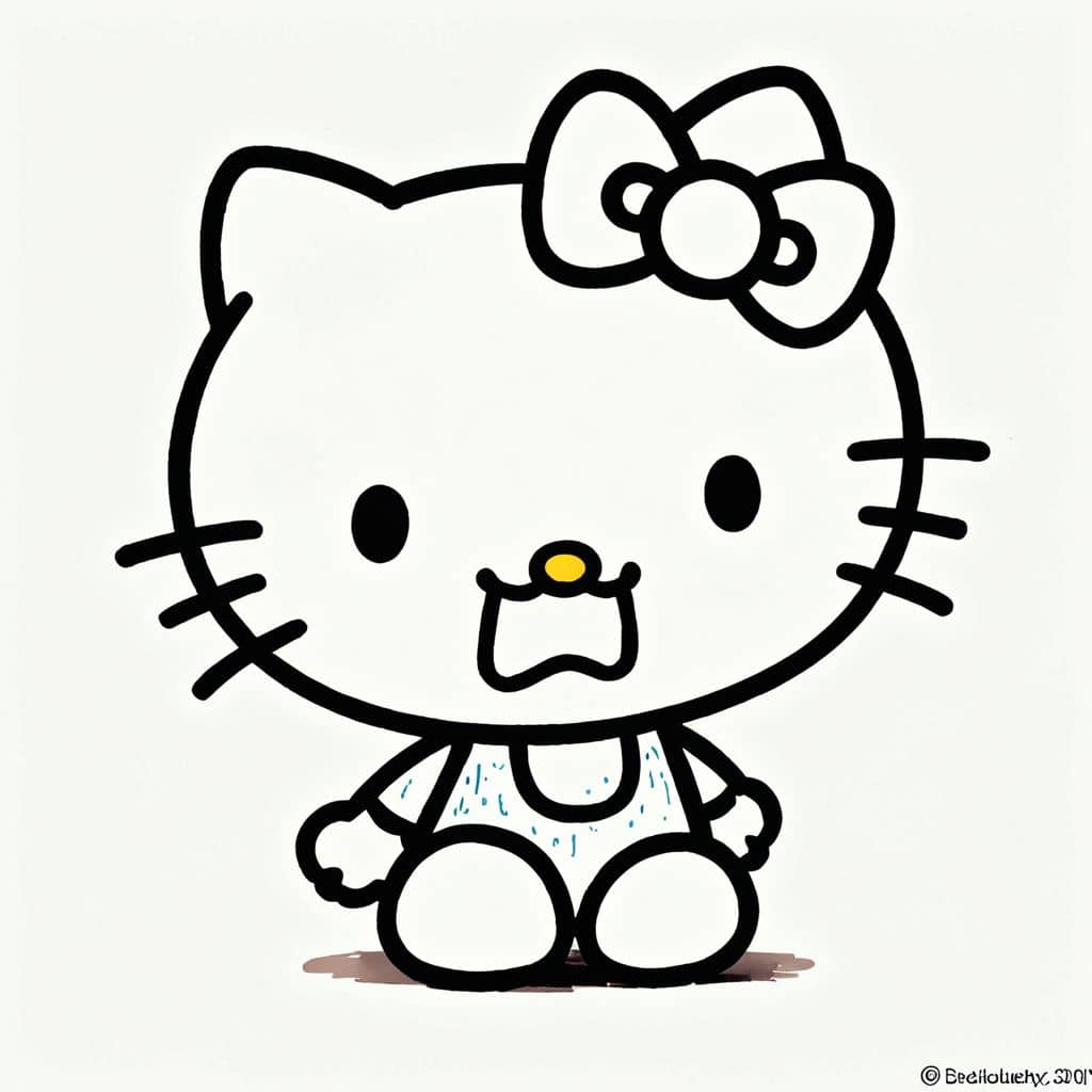 Colored Hello Kitty Cartoon - Sleepy Yawn