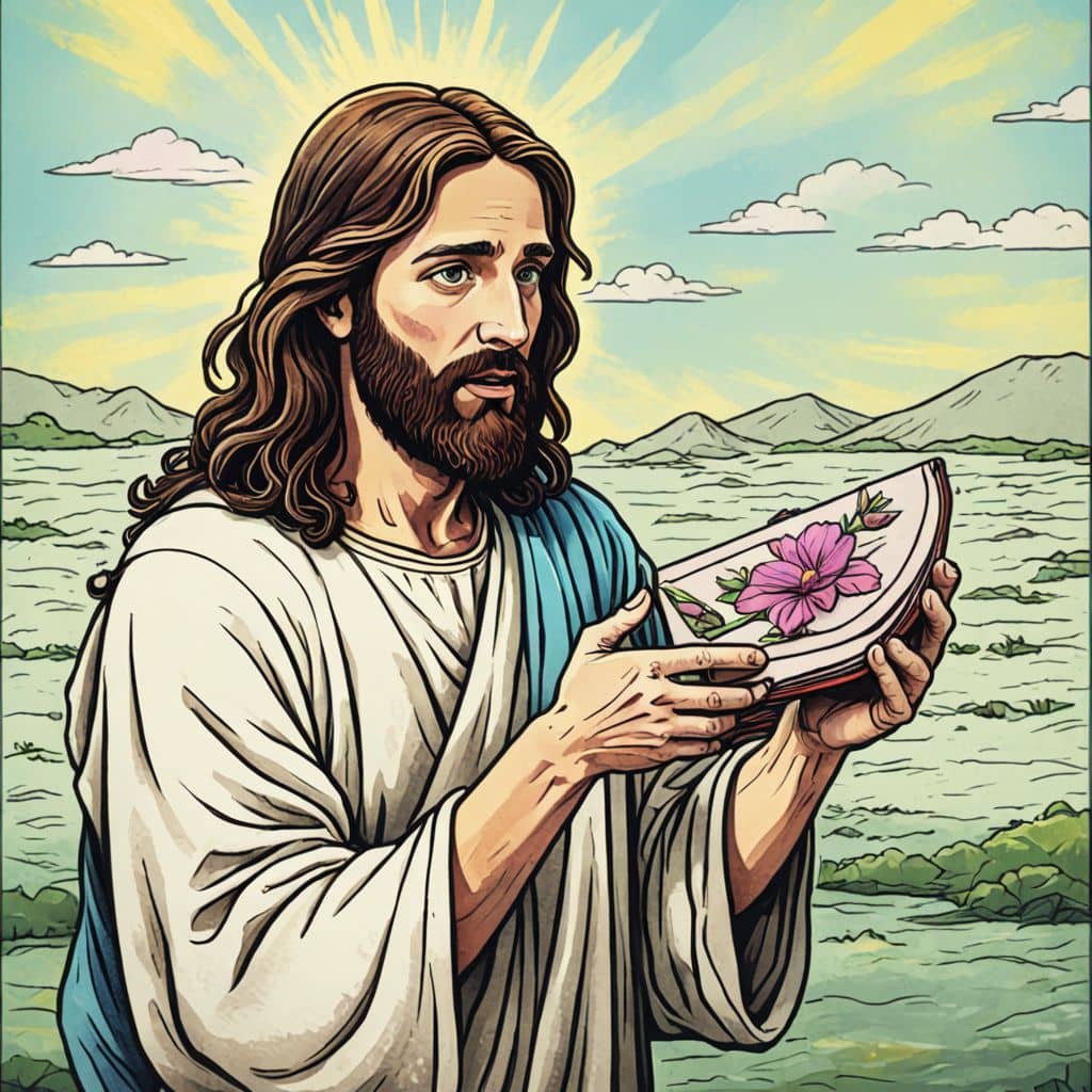 Colored Jesus - biblical figure sharing a watermelon slice