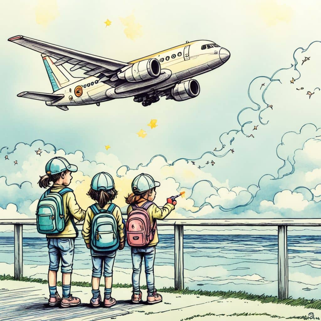 Colored Kids watching airplanes